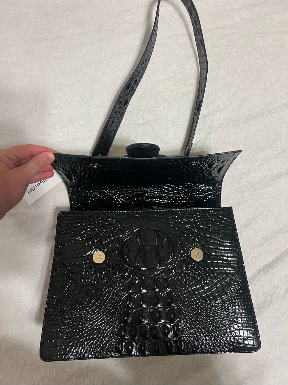 Brahmin Hallie Melbourne Black Croc-Embossed Leather Satchel - Picture 8 of 11